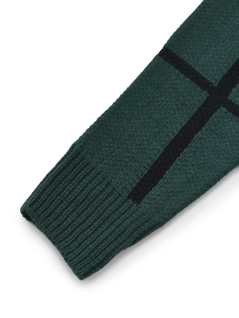 Grün 1960er Rundausschnitt Kariert Stricken Pullover Kleid