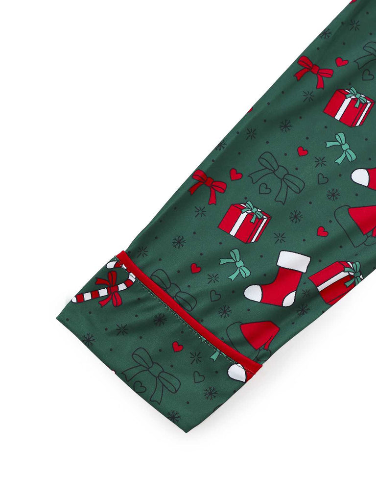 Grün 1940er Weihnachten Muster Pyjama Set