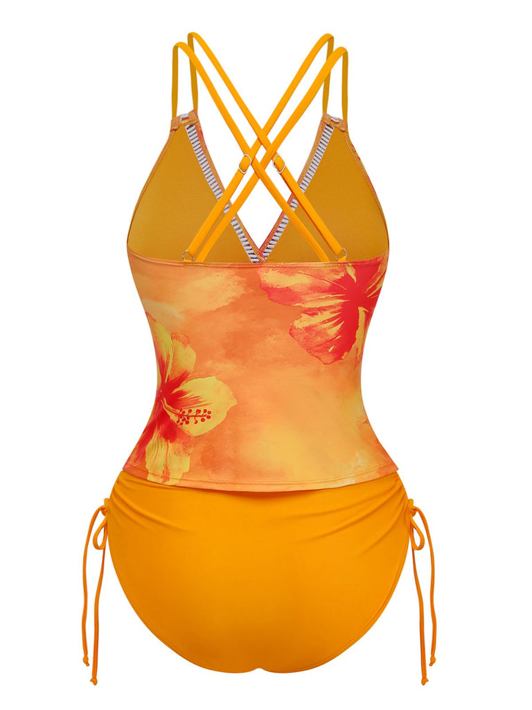 1950er V-Ausschnitt Blumen Patchwork Tankini Set