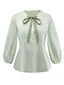 Grün 1980er Bindekragen Puffärmel Bluse