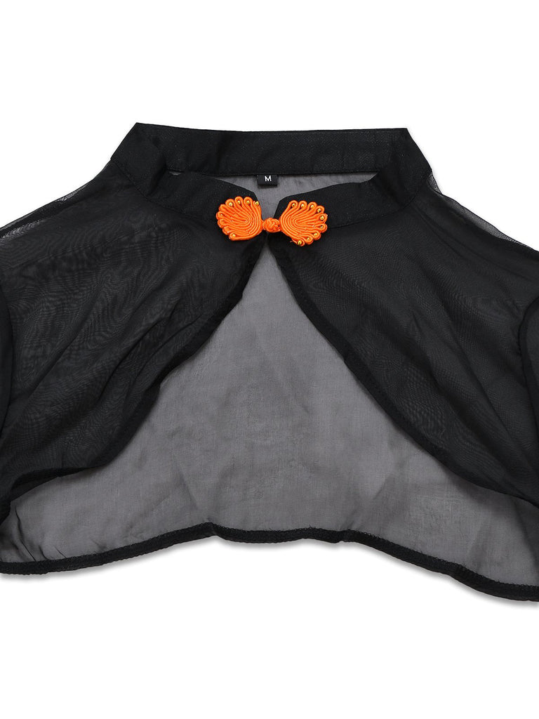 Orange 1940er Blumen Spitze Kleid mit Cape & Hut