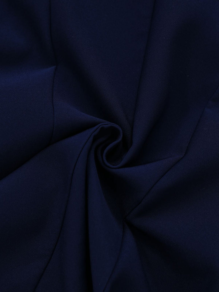 Dunkelblau 1960er Kontrast Rohe Manschetten Tasten Kleid