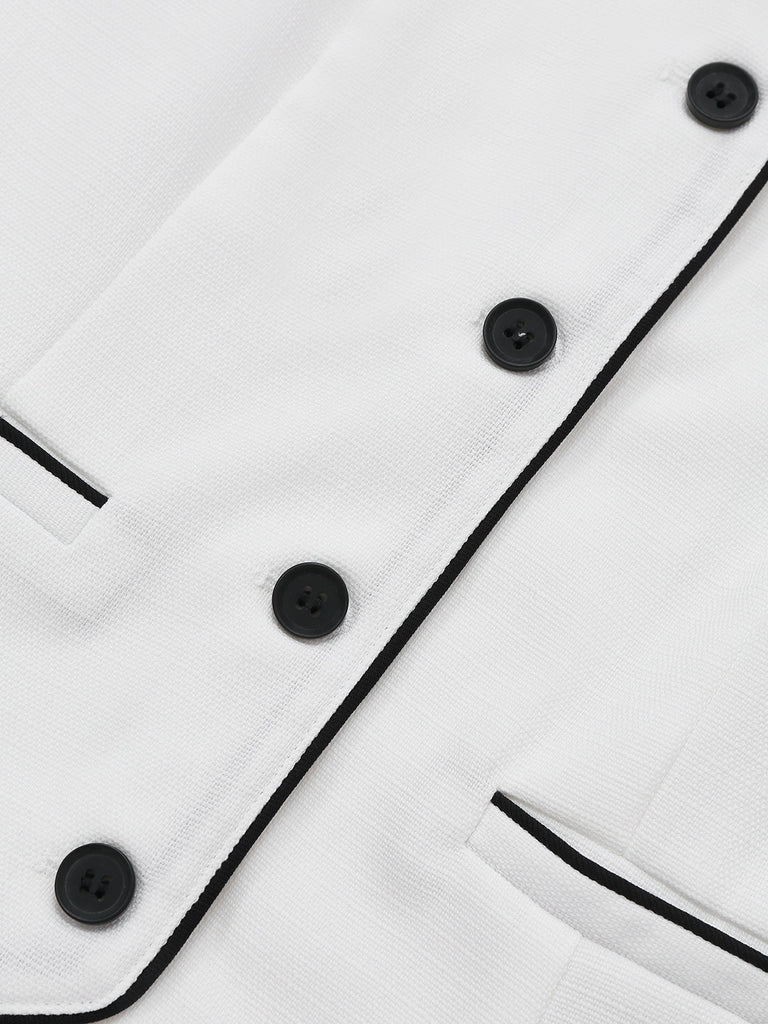 2PCS Weiß 1960er Revers Kragen Taste Ärmellos Top & Shorts