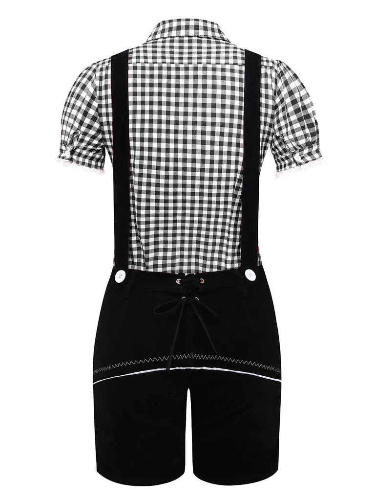 2PCS 1960er Oktoberfest Kostüm Plaids Bluse & Shorts