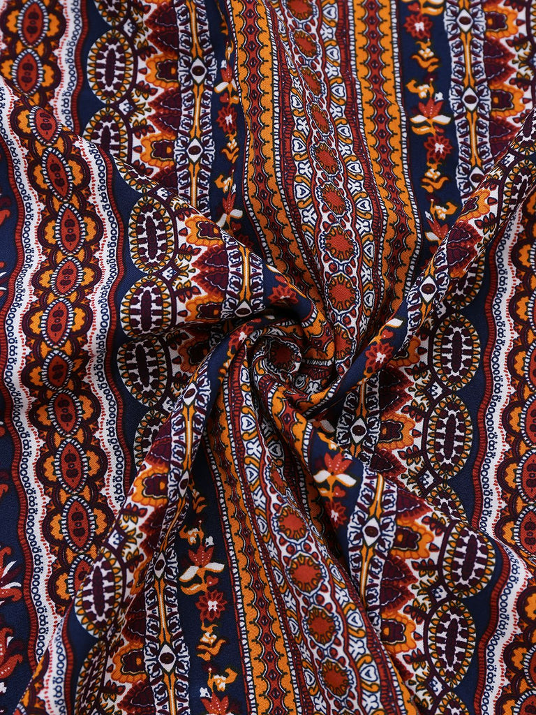 1970er Unregelmäßiger Druck Rückenfrei Boho Kleid