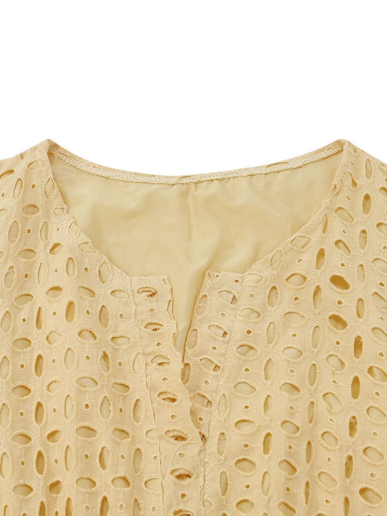 1940er Ösen Spitze V-Ausschnitt Gestuft Maxi Kleid