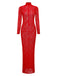 Rot 1980er Hochkragen Sheer Spitze Bodycon Maxi Kleid