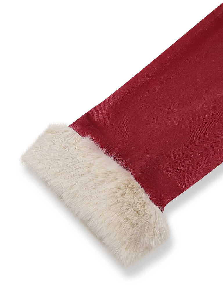 Rot 1970er Abnehmbar Pelz Kragen Boho Kleid