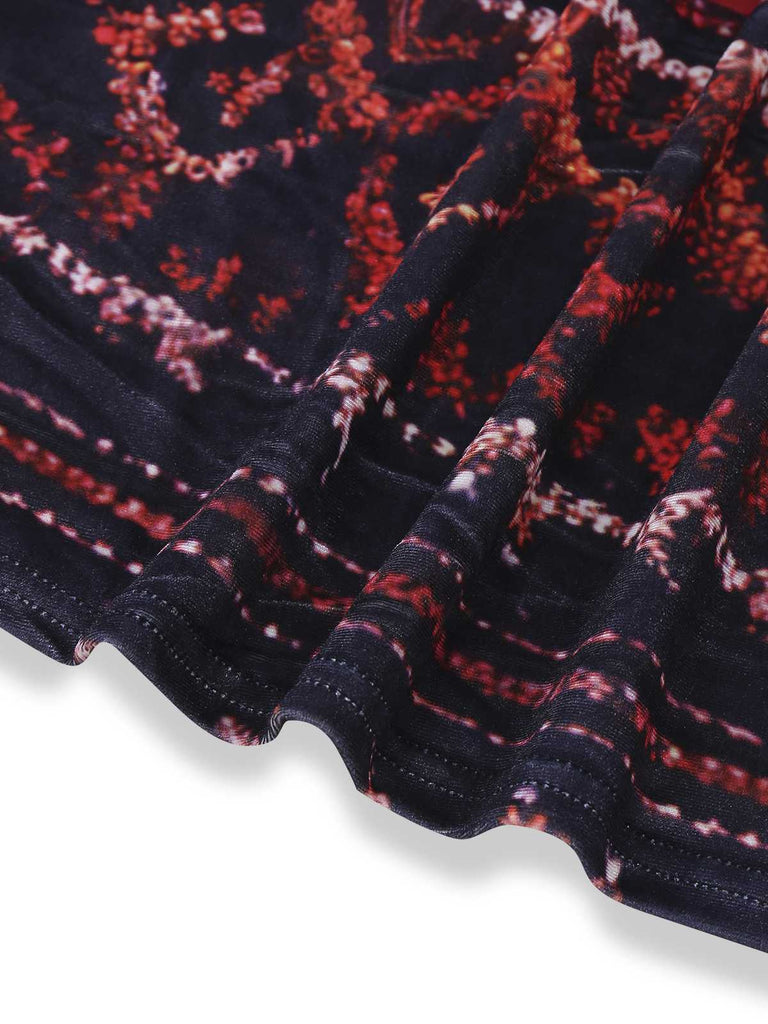 Rot 1970er Abnehmbar Pelz Kragen Boho Kleid