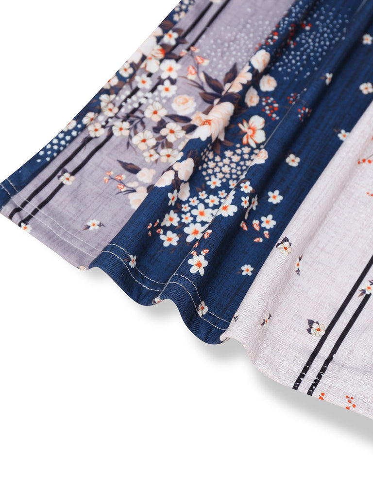 1930er Blumen Farbblock Hohe-Taille Straps Jumpsuit