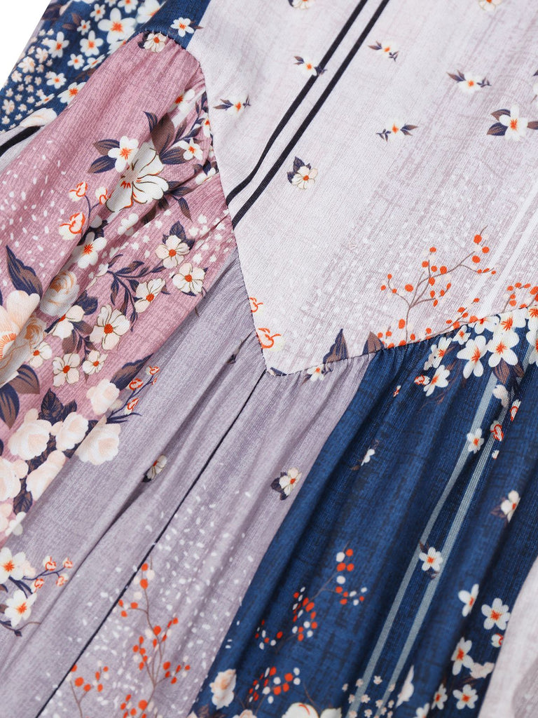 1930er Blumen Farbblock Hohe-Taille Straps Jumpsuit