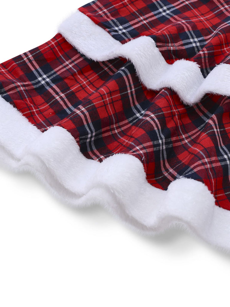 Rot 1960er Plaid Trägerlos Patchwork Kleid Set