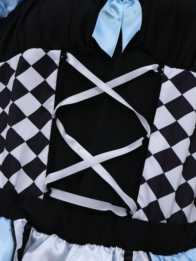 Blau 1960er Alice Puffärmel Apron Kleid