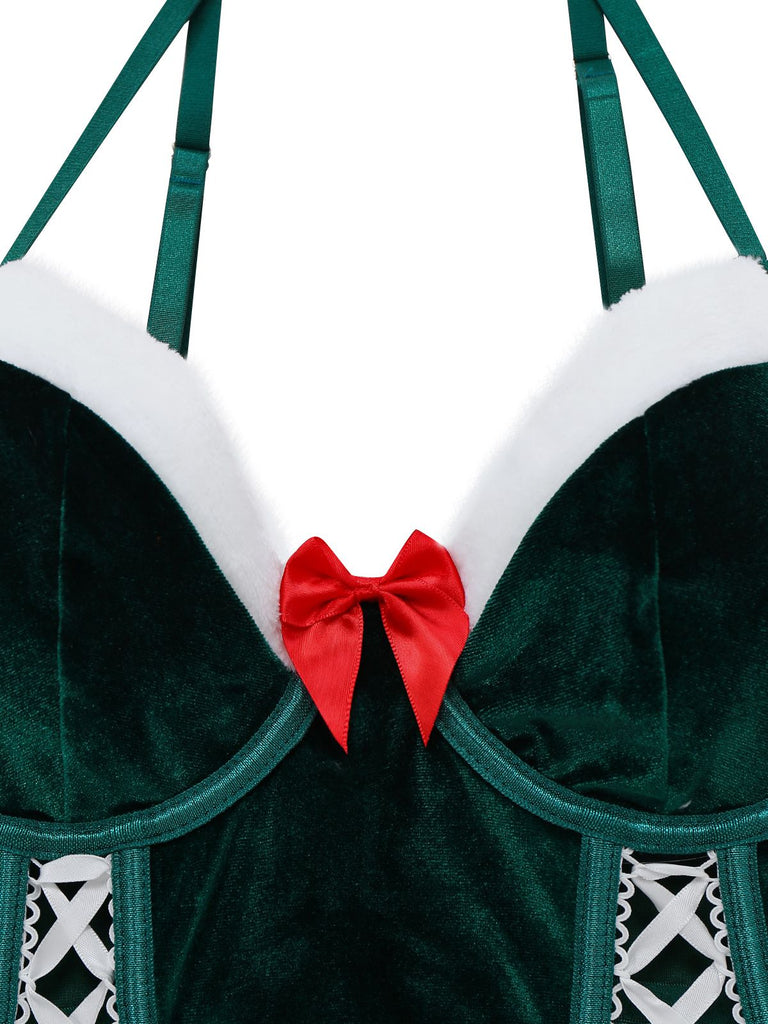 Grün 2PCS 1970 Weihnachten Samt Top & Rock Set