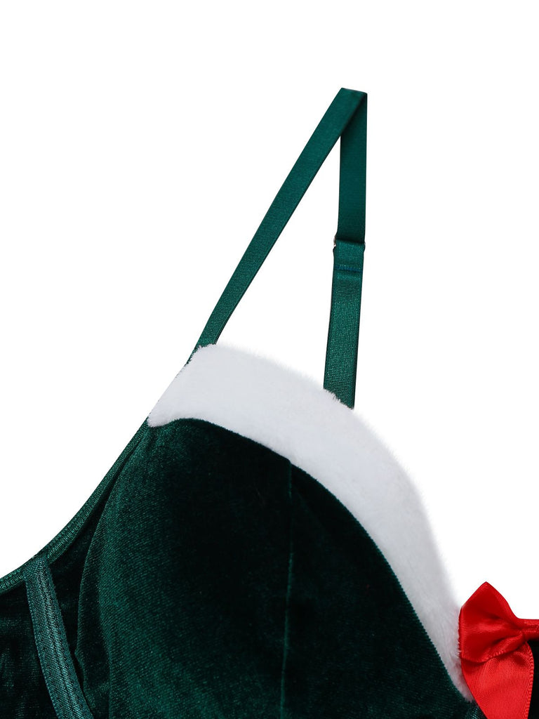 Grün 2PCS 1970 Weihnachten Samt Top & Rock Set