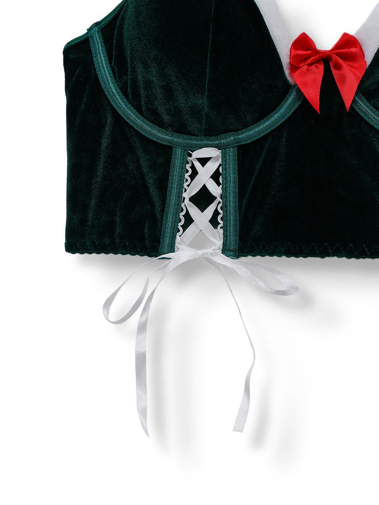 Grün 2PCS 1970 Weihnachten Samt Top & Rock Set