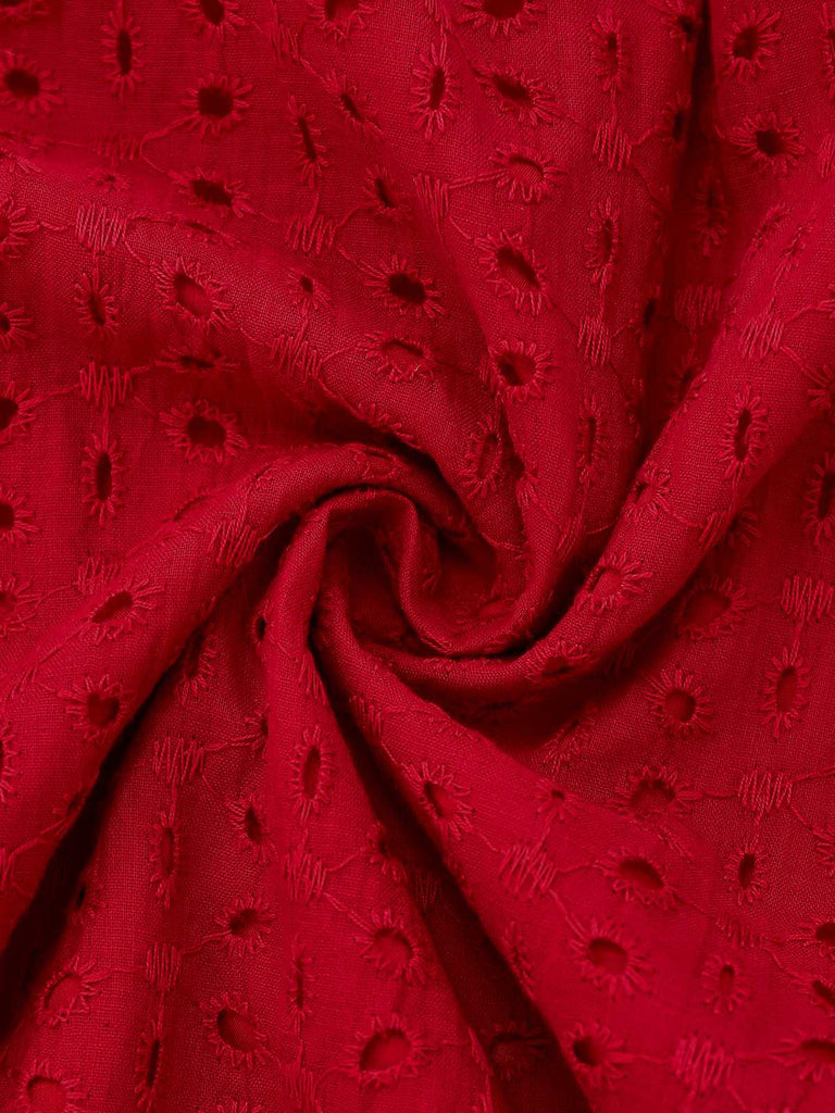 1940er Solide Baumwolle Ausgeschnitten Gesmokt Rüschen Kleid