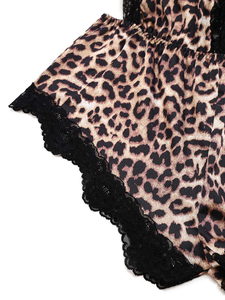 1950er Spaghetti Träger Leopard Spitze Nachtwäsche