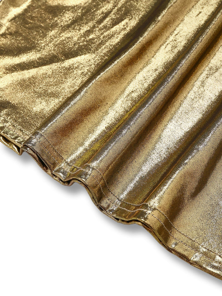 1970er Solide Metallisch Disko Halter Gürtel Jumpsuit