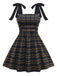 Dunkelkaffee 1950er Bogen Träger Plaid Kleid