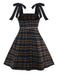 Dunkelkaffee 1950er Bogen Träger Plaid Kleid