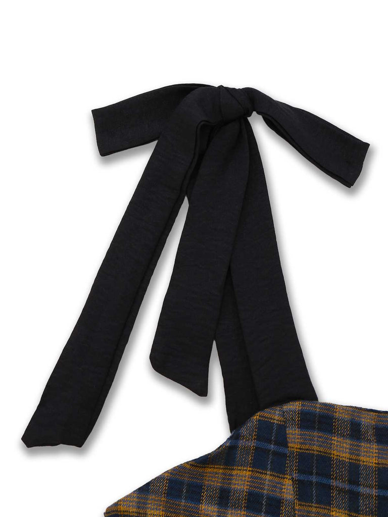 Dunkelkaffee 1950er Bogen Träger Plaid Kleid