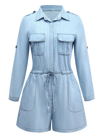Hellblau 1950er Denim Taste Revers Romper