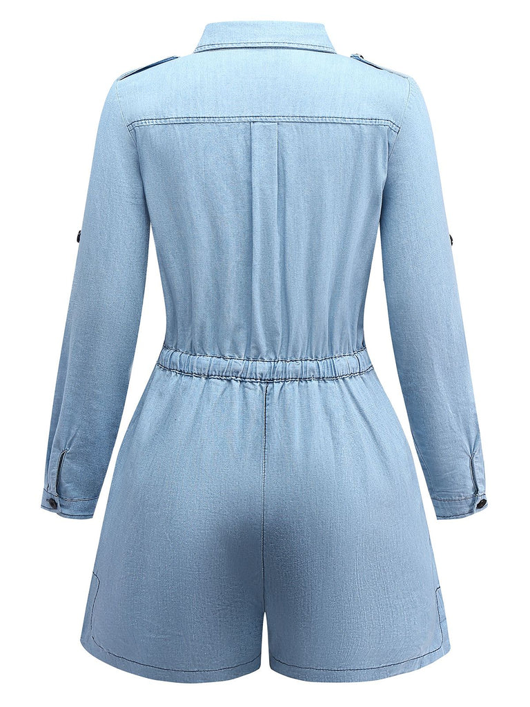 Hellblau 1950er Denim Taste Revers Romper