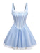 Hellblau 1950er Gingham Spitze Träger Swing Kleid