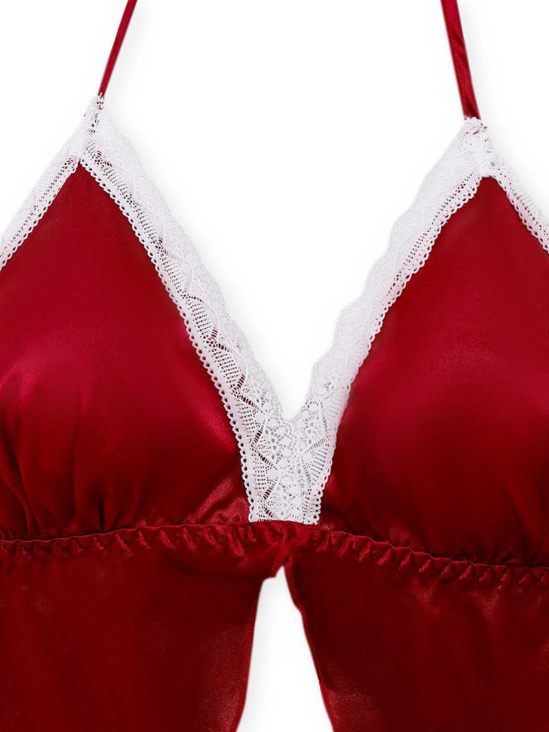 1950er Halter Spitze Satin Pyjama Set