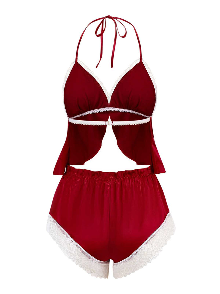 1950er Halter Spitze Satin Pyjama Set