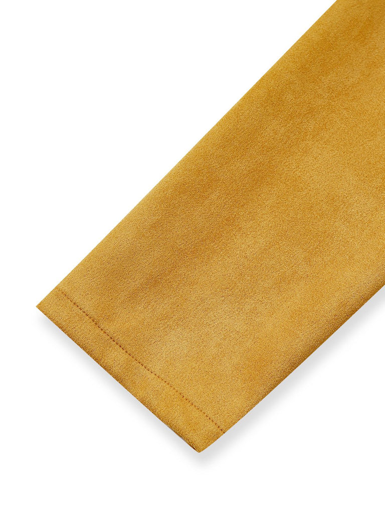 1930er Wildleder Knopf Vorne Gürtel Hemd Kleid