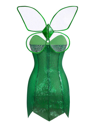 Grün 1970er Funkelnd Fee Kostüm Kleid Mit Flügel