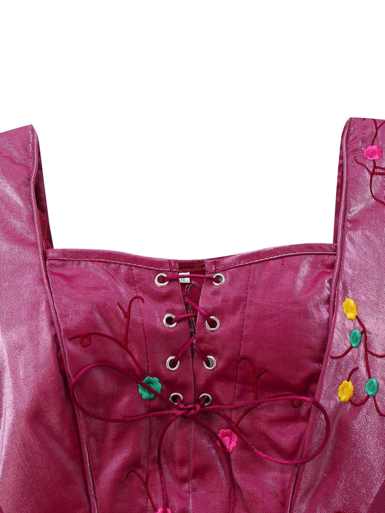 Lila 2PCS 1930er Hocus Pocus Spitze Blumen Top & Rock