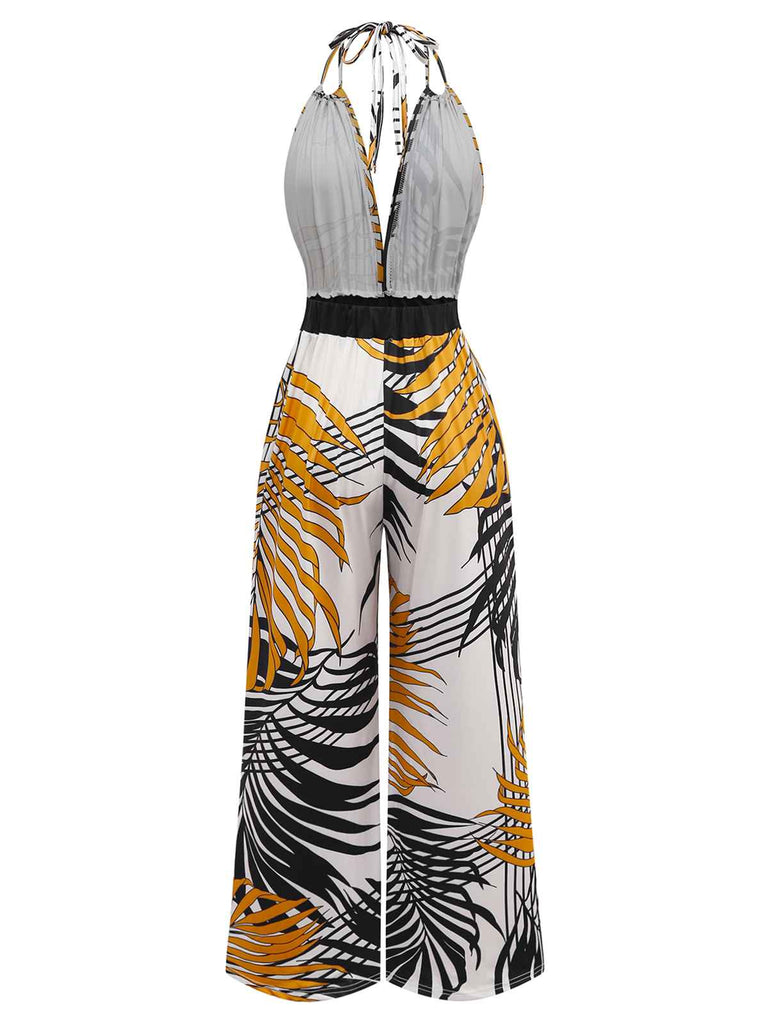 1970er Boho Blumen Schnürung Halter Jumpsuit