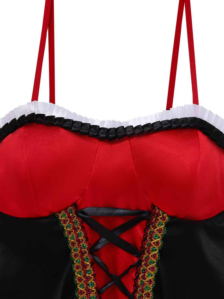 2PCS Rot 1970er Reiten Hood Kostüm Cape Mit Korsett Kleid