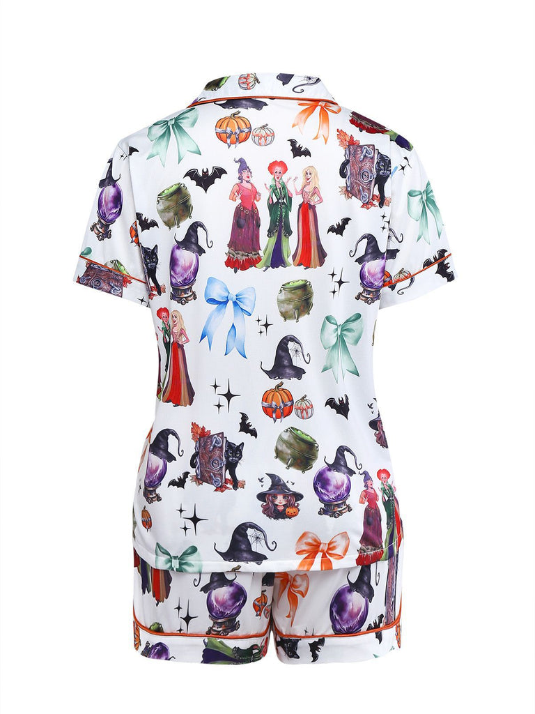 1970er Halloween Hexendruck Satin Pyjama