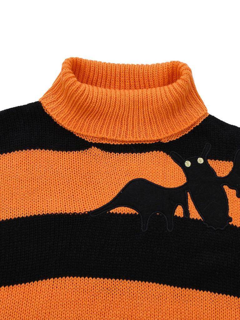 Schwarz & Orange 1950er Halloween Schläger Strick Pullover