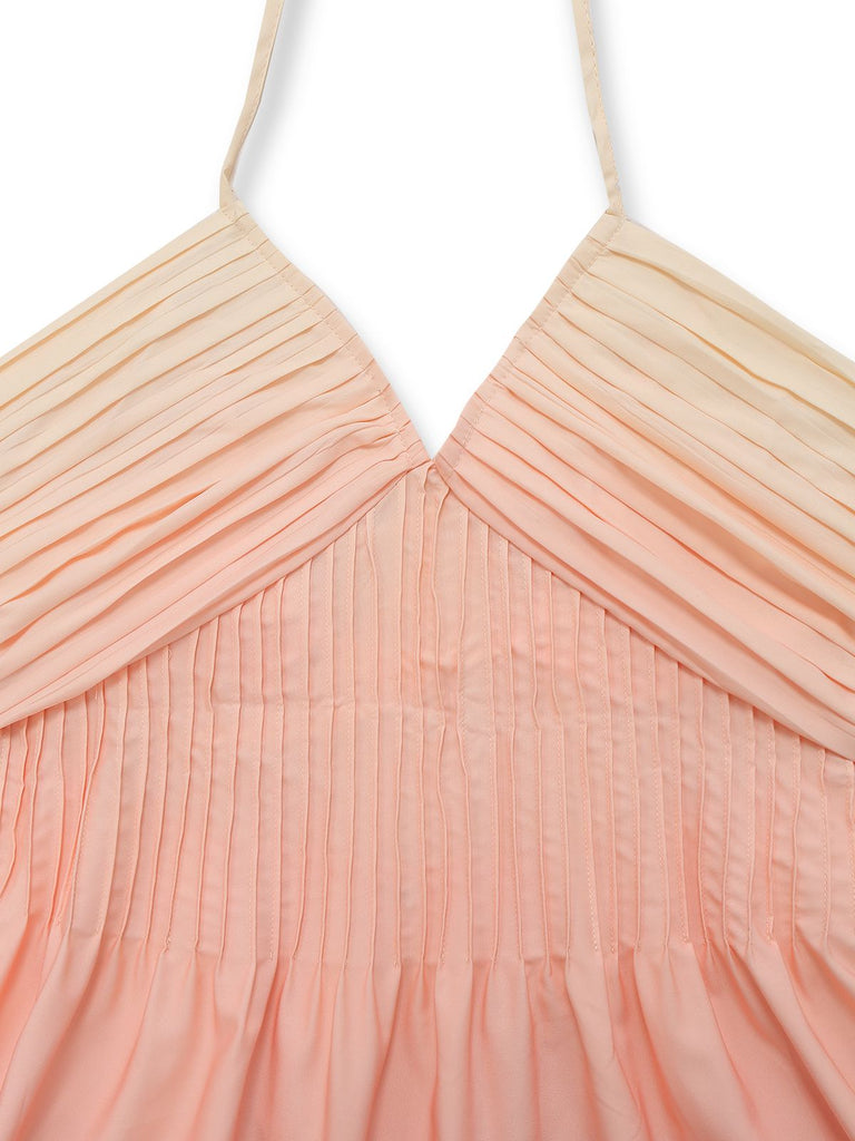 40er Kleid mit Ombre, Neckholder und V-Ausschnitt in Mehrfarbig
