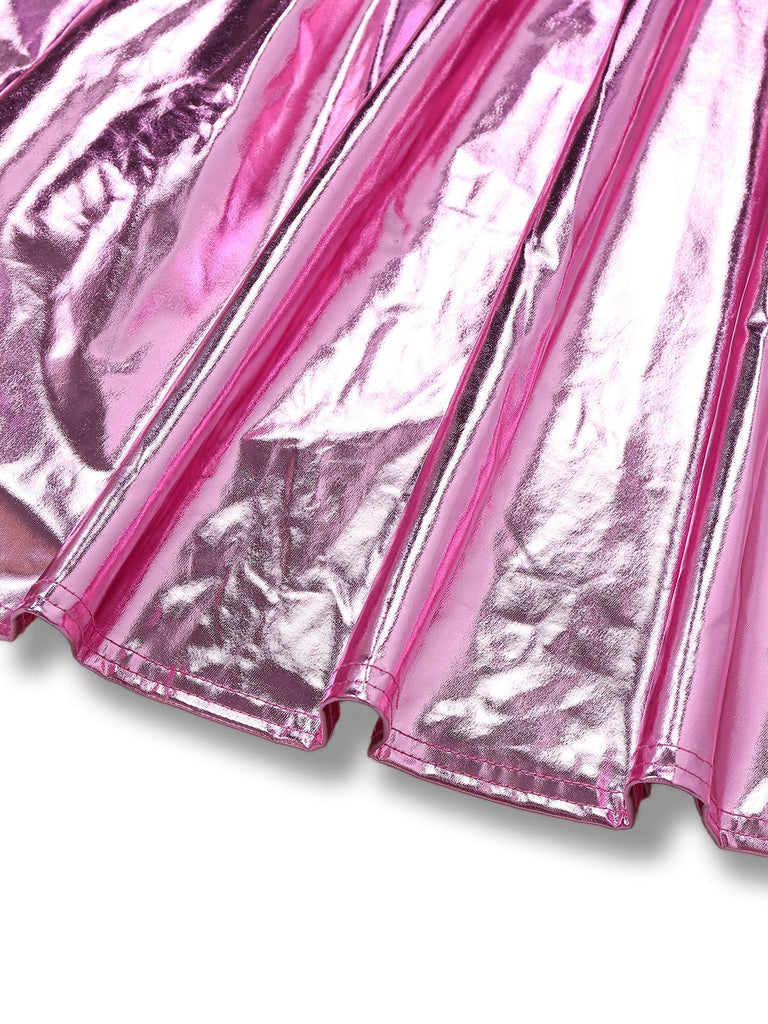 Blau 1980er Metallisch Spaghetti Träger Party Kleid