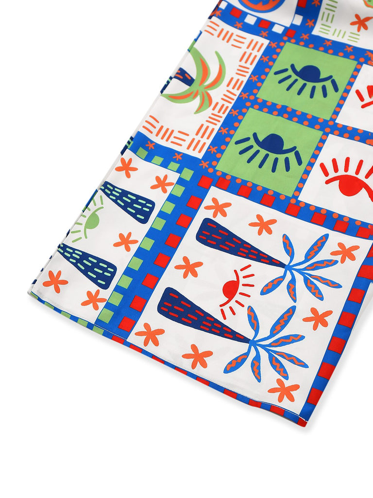 Blau 1930er Strand-Druck Ärmellos Jumpsuit