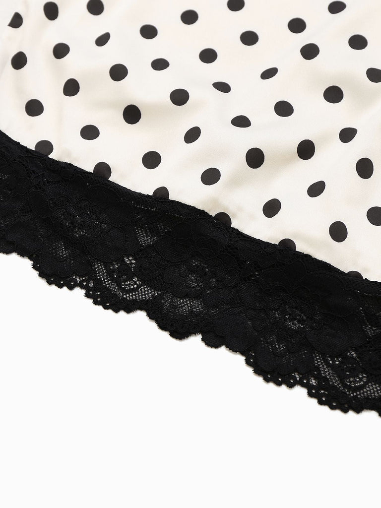 Weiß 1960er Tupfen Spitze Patchwork Enges Kleid