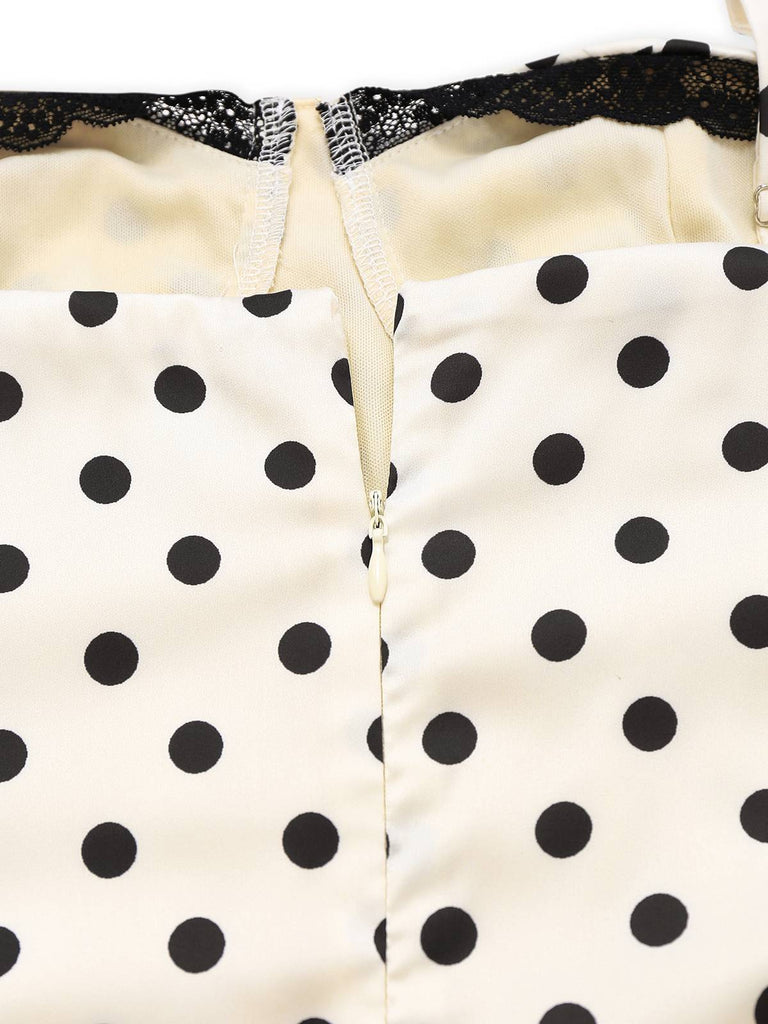 Weiß 1960er Tupfen Spitze Patchwork Enges Kleid