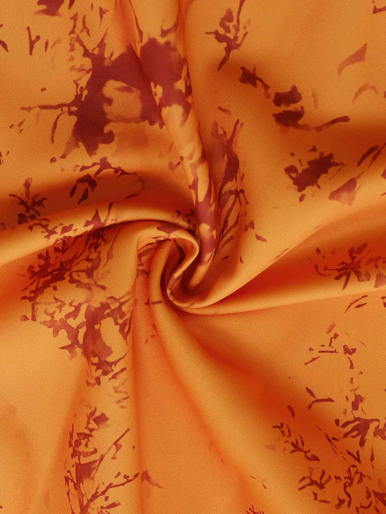 Orange 1930er Baumwolle Ärmellos Bedruckt Tailliert Kleid