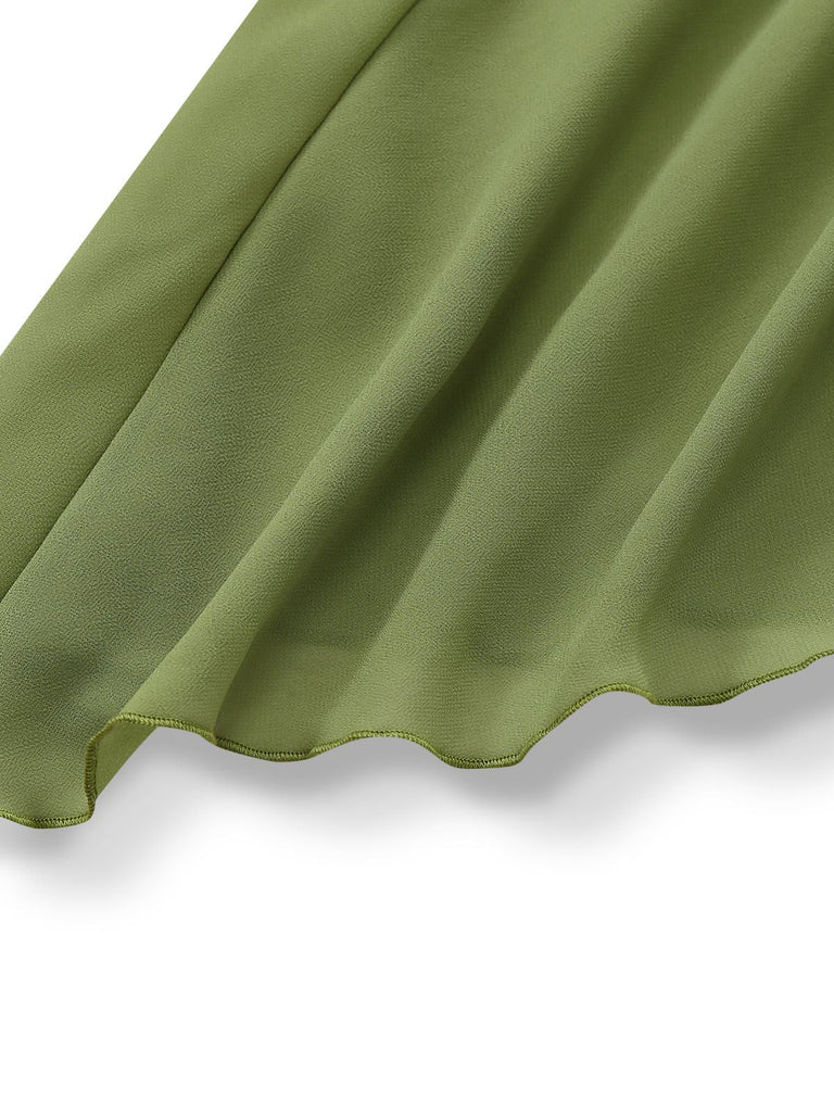 Grün 1930er Halter Netz Rückenfrei Chiffon Midi Kleid