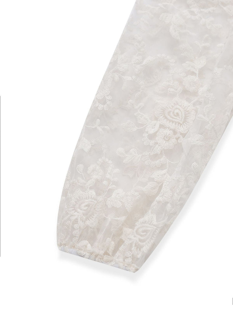 Weiß 1960er Solide Rein Baumwolle Spitze Kleid