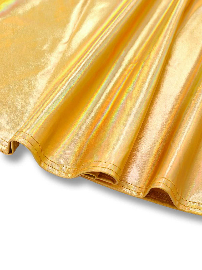 Blau 1970er Metallisch Holographic Suspender Kleid