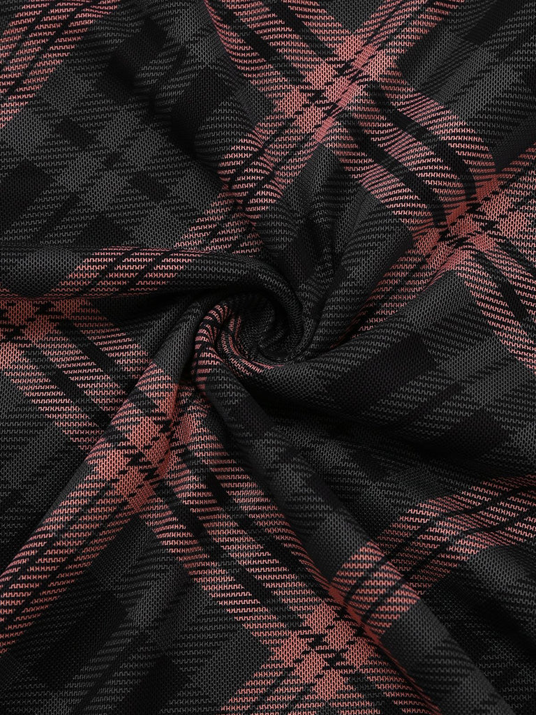 Braun 1930er Plaid Suspender V-Ausschnitt Schlank Maxi Kleid