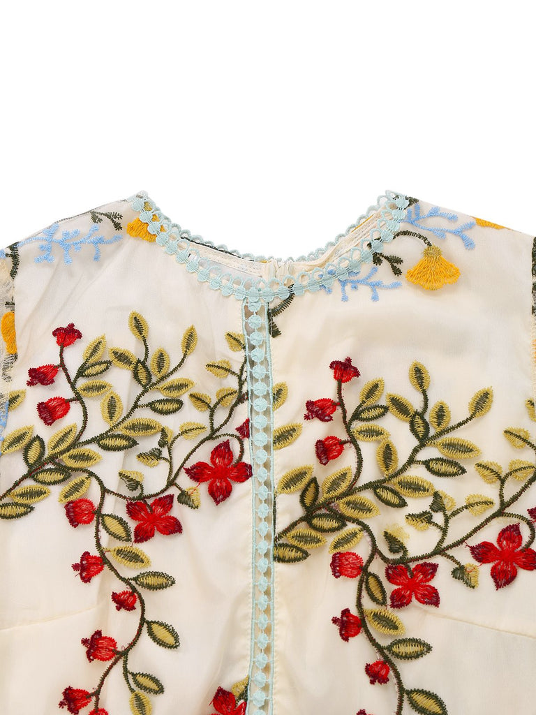 1940er Wasserlöslich Spitze Netz Stickerei Rüschen Kleid