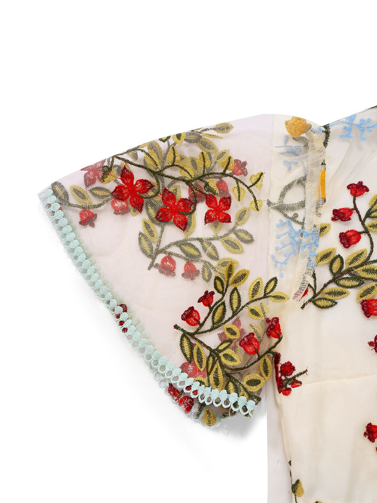 1940er Wasserlöslich Spitze Netz Stickerei Rüschen Kleid